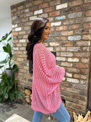 Candy Pink Multi Hole V Neck Knit Sammy