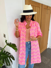 Neon Pink Patterned Shirt Dress Iris
