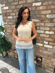 Stone Ribbed Lace Trim Vest Primrose