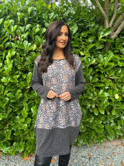 Grey Ditsy Leopard Pattern Dress Clara