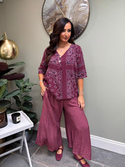 Wine Wide Leg Pull on Silvia Trousers