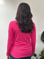 Lipstick Pink Ribbed Long Sleeve Top Emma