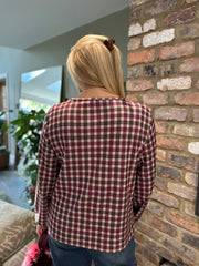 Wine Checked Drawstring Top Miranda