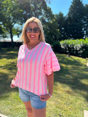 Pink Puff Sleeve Striped Top Erin