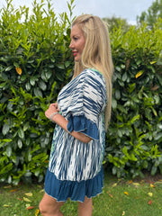 Navy Multi Print Kaftan Tunic Dress Fern