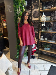 Wine Button Sleeve Shimmer Top Stevie