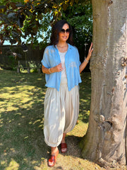 Blue Bubble Cotton Palm Blouse Chrissie