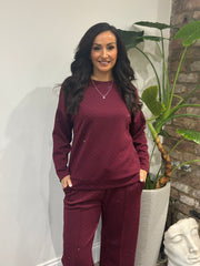 Wine Diamante Sweat Top Nina