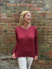 Wine Polka Dot Super Soft Round Neck
