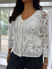 White Floral Applique Crochet Cardi Carys