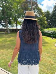 Navy Floral Lace Hem Vest Dina