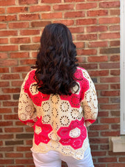 Lipstick Flower Crochet Cardi Jeanette