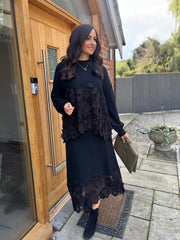 Black Floral Applique Knit Skirt Dina