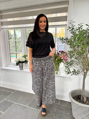 Black Leopard Wide Leg Trousers