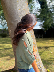 Khaki Button Sleeve Knit Augustine