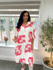 Red Floral Aztec Shirt Dress Gemma