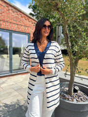 Navy Striped Longline Cardi Haven