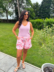 Pink Floral Print Shorts