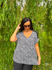 Black Leopard Lace Detail Top Haisley
