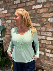 Mint Textured Flower Shimmer Knit Charlie