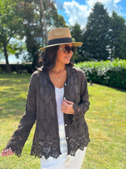 Chocolate Textured Lace Hem Shirt Dina