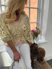 Sage Floral Diamond Knit Cardi Iris