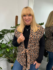 Camel Belted Leopard Sleeveless Cardi Jade