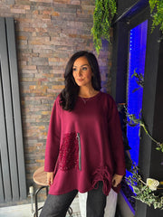 Wine Ruch Sequin Detail Top Avril