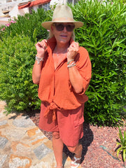 Rust Tie Front Blouse Brielle