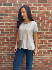 Mocha Asymmetric Panel Flower Top Adele