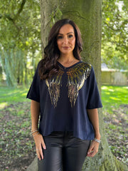 Navy Gold Angel Wings Knit Florence