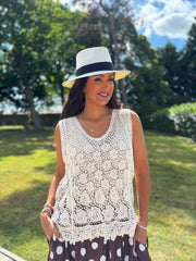 Stone Crochet Floral Vest Angelina