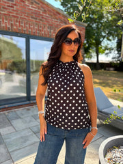 Black Polka Dot Halter Neck Top Jessie