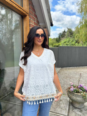 White Lace Tassel Hem Top Georgia