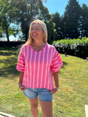 Lipstick Puff Sleeve Striped Top Erin