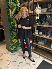 Black Button Sleeve Shimmer Top Stevie
