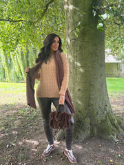 Camel Cable Knit Jumper Emilia
