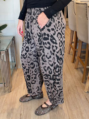 Mocha Leopard Print Barrel Leg Trouser