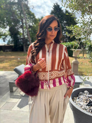 Rust Tribal Stripe Bomber Jacket