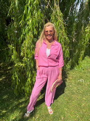 Candy Pink Textured Drawstring Jacket Kaylee