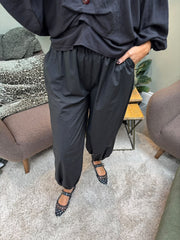 Black Pull on Cuffed Trousers Raven