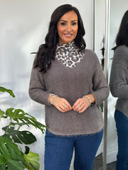 Grey Shimmer V Neck Knit Seren