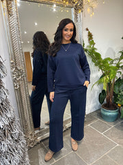 Navy Diamante Sweat Top Nina