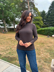 Charcoal Ribbed Flute Neck Top Charlotte