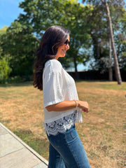 White Asymmetric Lace Trim Top Maria