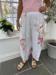 White Brushed Floral Trousers Alexis