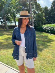 Navy Textured Lace Hem Shirt Dina