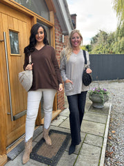 Mocha Fringed Pocket Knit Ruth