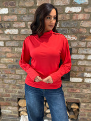 Red Button Detail Roll Neck Eliza