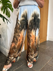 Blue Palm Tree Wide Leg Trousers Maya